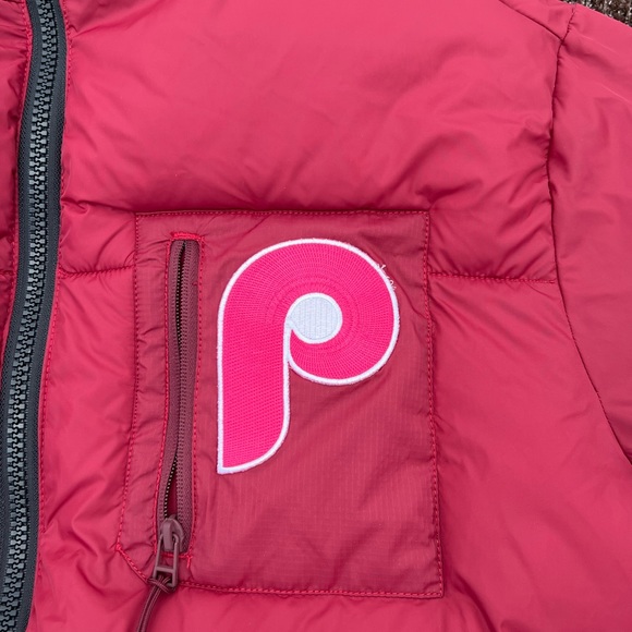 Unisex Adult Oversized Foot Locker Puffer x Phillies Patch Custom Baby Blue Pink - Picture 12 of 13